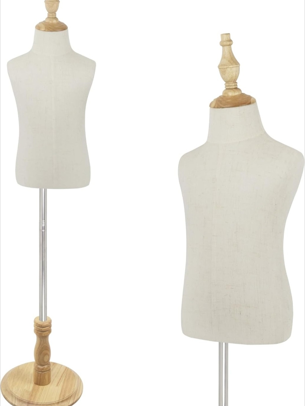 Adjustable Dress Form Children Size Mannequin with Wooden Accents  Natural Linen